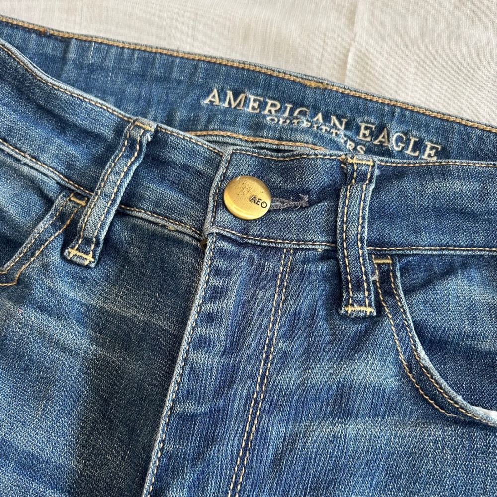 American Eagle Hi-Rise Jegging Women 6 Blue Super Stretch‎ X Distressed Denim